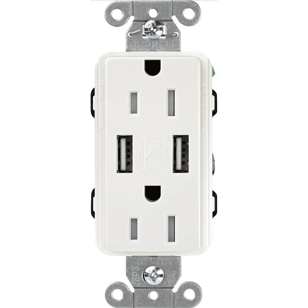 Lutron - Claro & Satin Colors 15A USB Tamper Resistance Receptacle - CAR-15-UBTR-WH | Montreal Lighting & Hardware