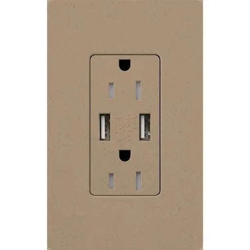 Lutron - Claro & Satin Colors 15A USB Tamper Resistance Receptacle - SCR-15-UBTR-MS | Montreal Lighting & Hardware