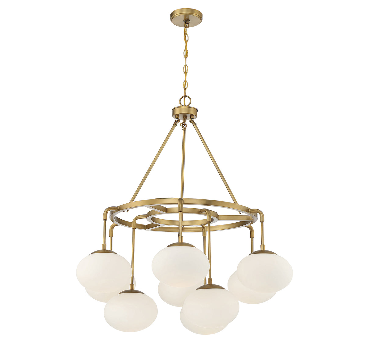 Meridian Lighting M10098NB Meridian Nine Light Chandelier in Natural Brass
