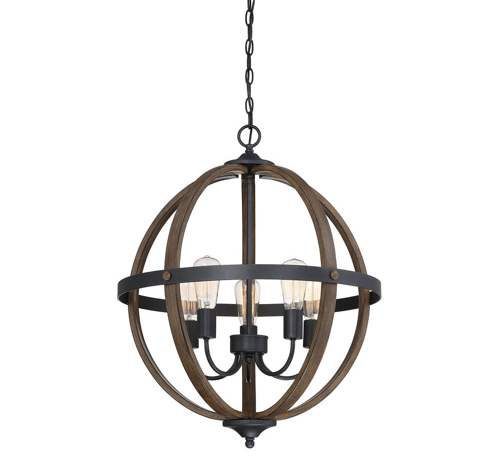Éclairage Meridian M70041WB Lampe Meridian à cinq branches Suspendu en bois avec du noir