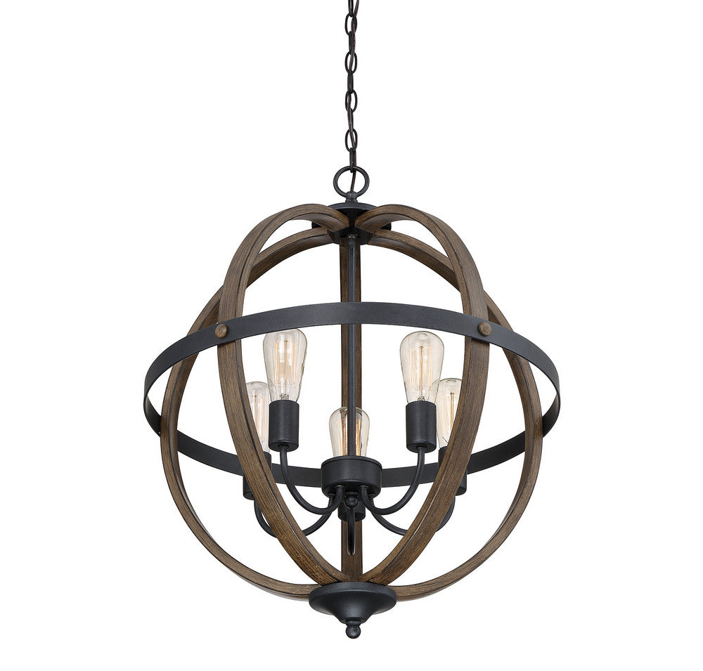 Éclairage Meridian M70041WB Lampe Meridian à cinq branches Suspendu en bois avec du noir
