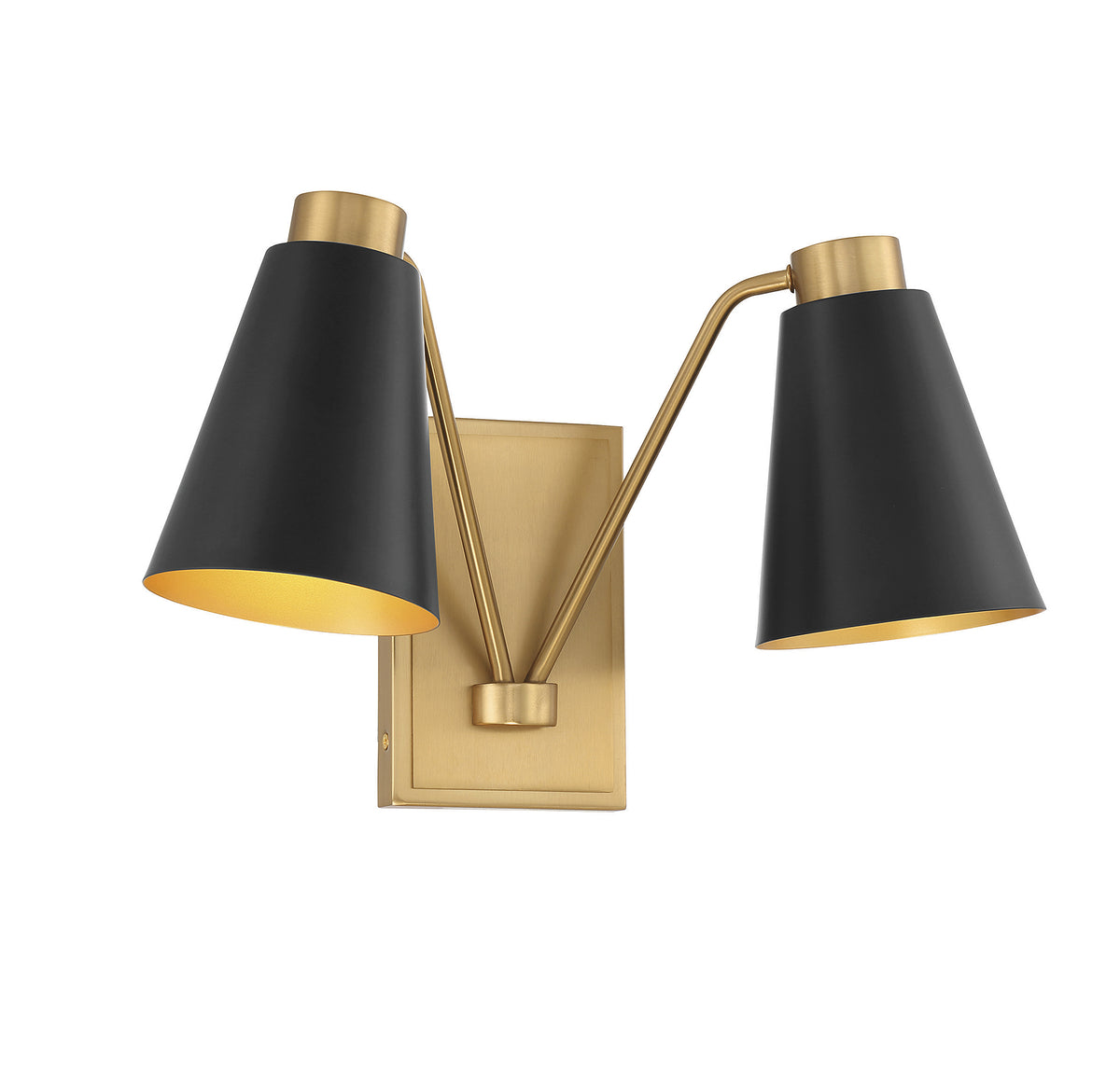 Meridian Lighting M90076MBKNB Meridian Two Light Wall Sconce in Matte Black with Natural Brass