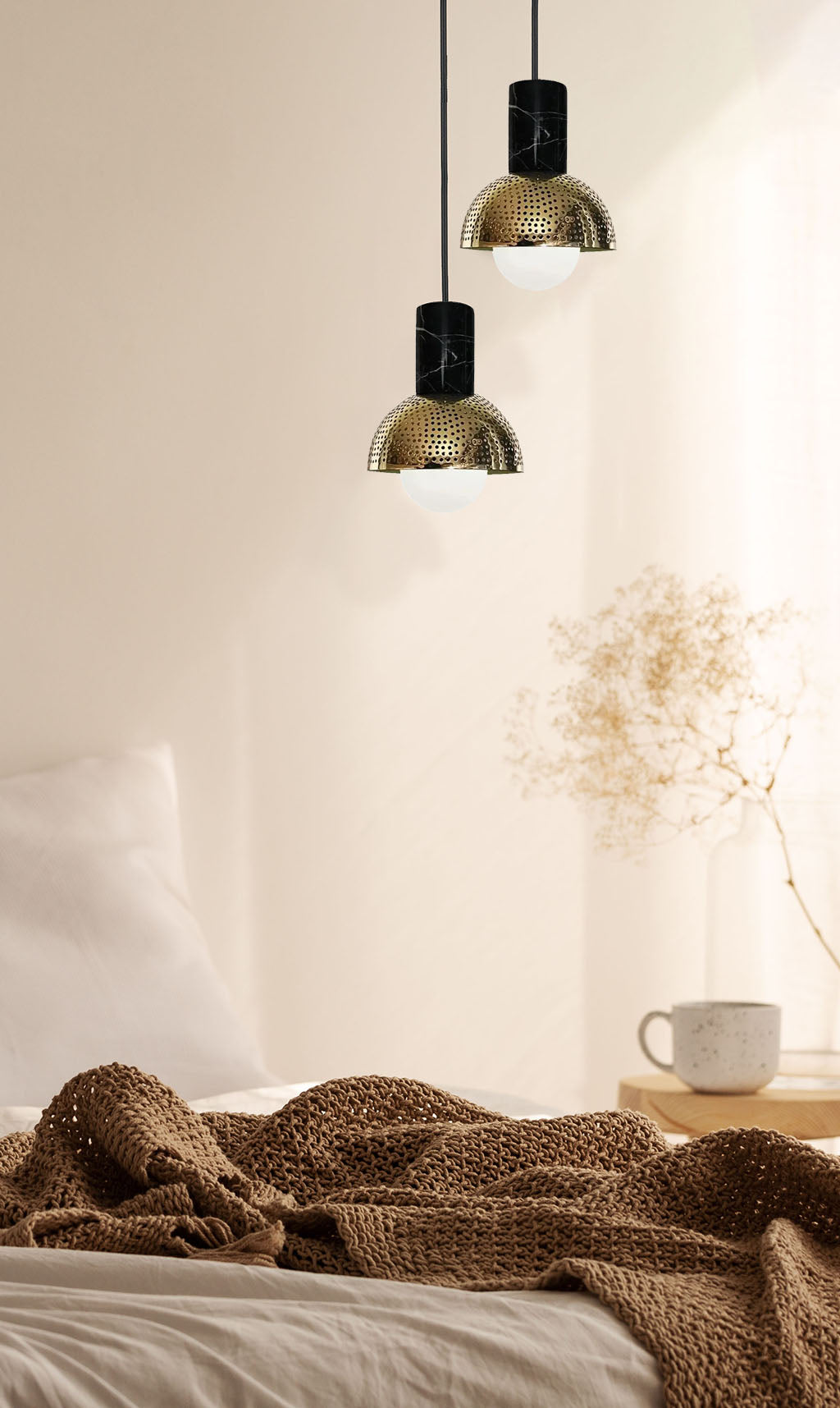 Dounia Home - DH-MARMARDOM-SM-BRS - Maria Marble Dome Pendant Light - Polished Brass
