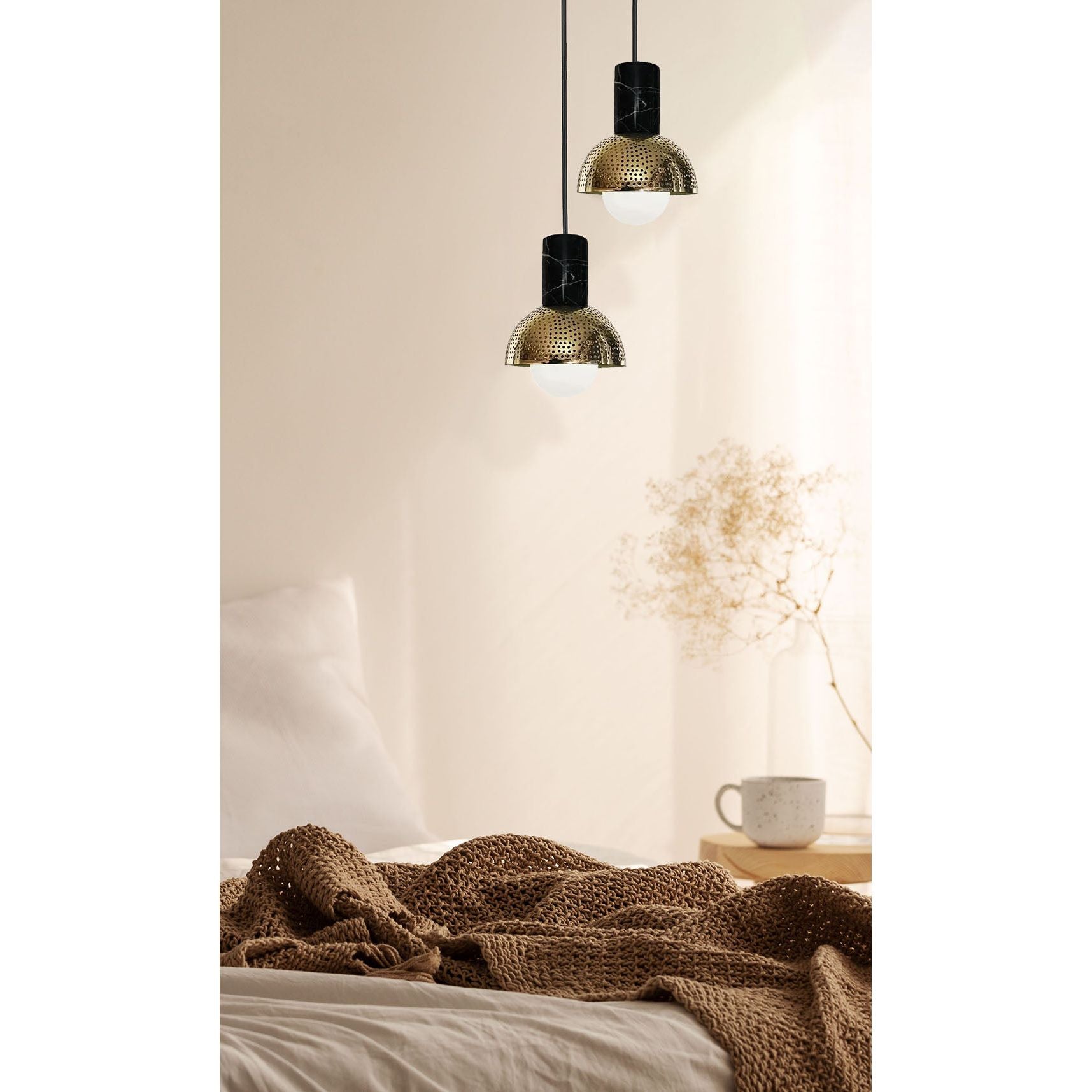 Dounia Home - DH-MARMARDOM-SM-BRS - Maria Marble Dome Pendant Light - Polished Brass