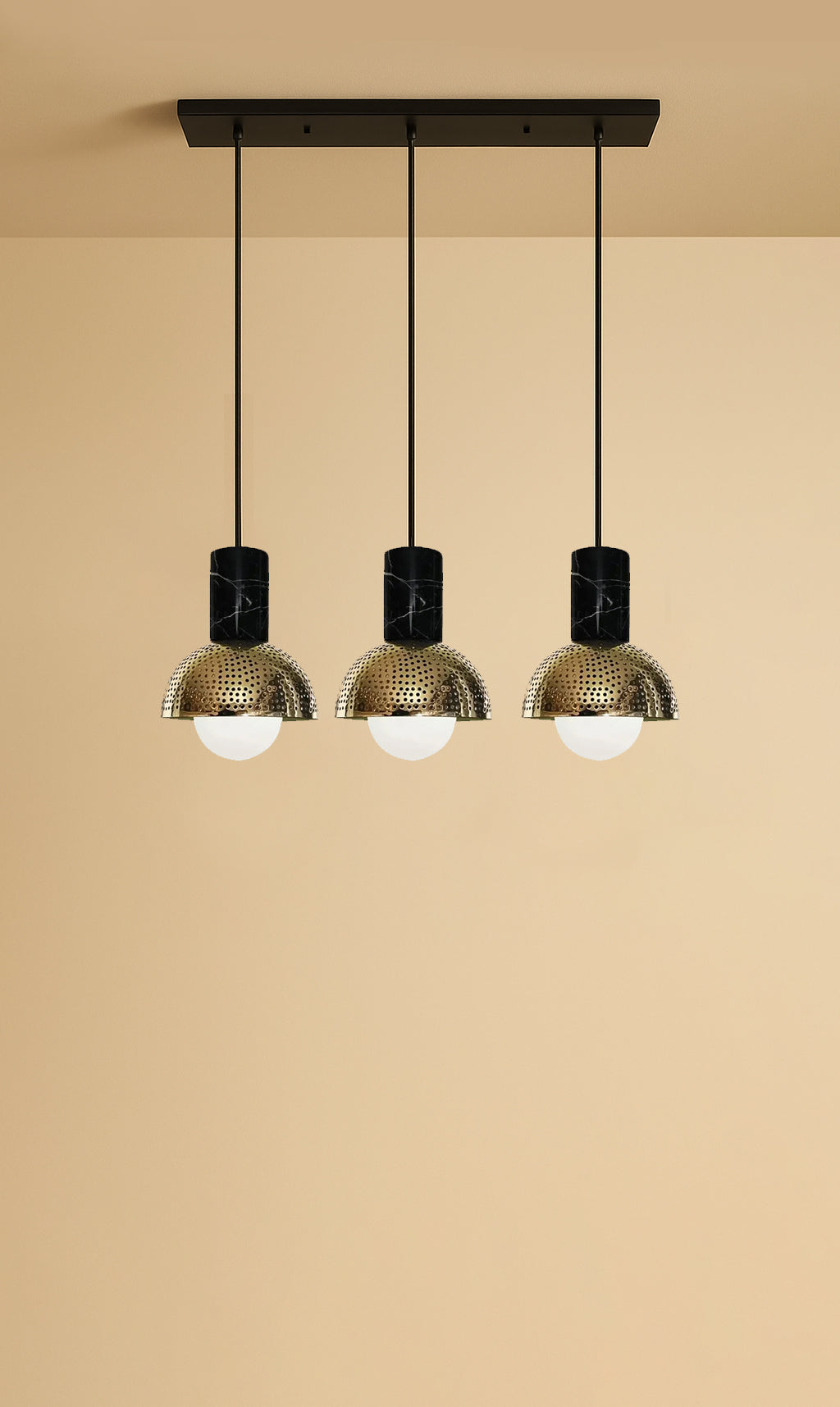 Dounia Home - DH-MARLIN3-BRS - Maria linear 3 globe chandelier - Polished Brass