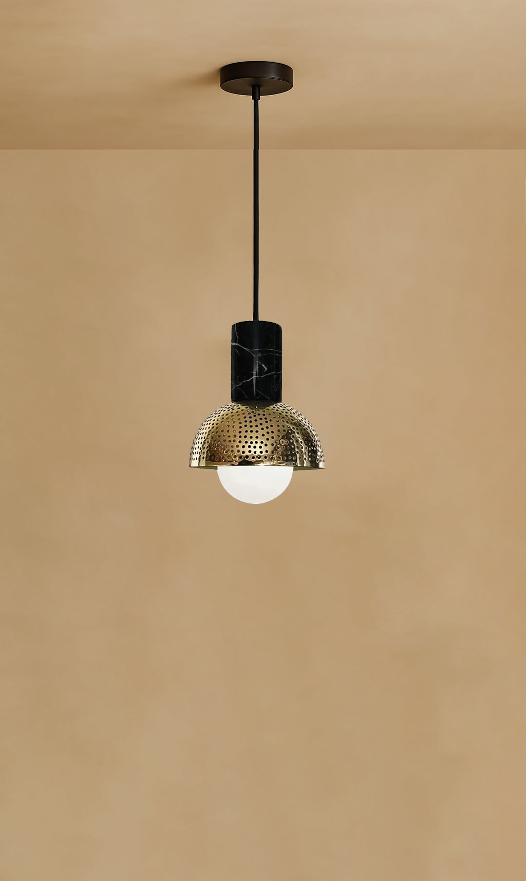 Dounia Home - DH-MARMARDOM-SM-NIK - Maria Marble Dome Pendant Light - Brushed Nickel Silver