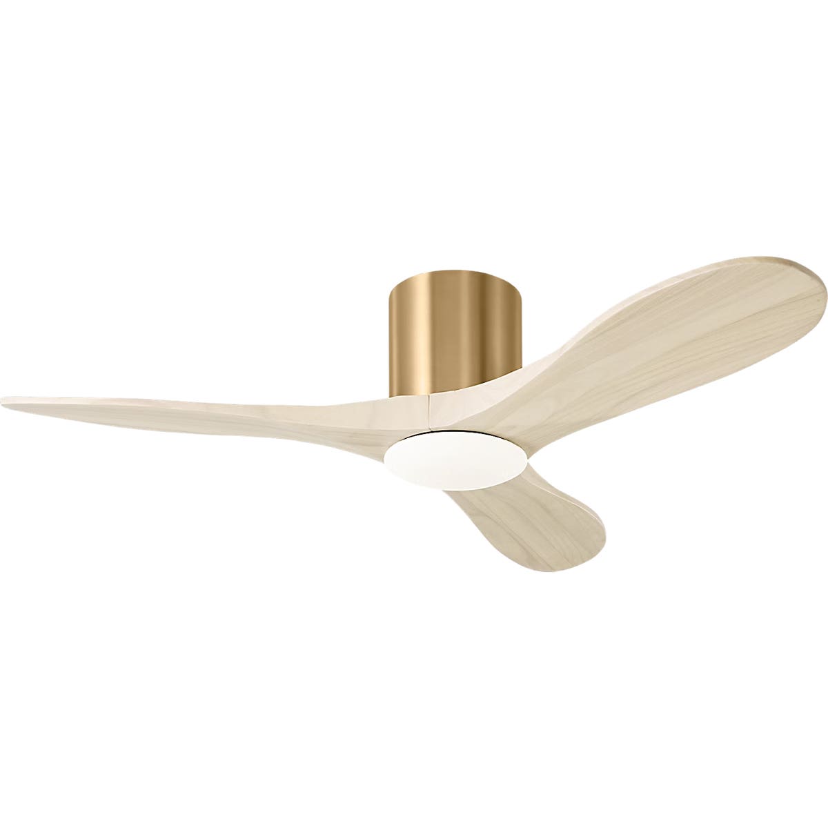 Confort visuel Ventilateur  Collection 3MAVHSM44BBSWWOD Plafonnier LED intelligent Maverick 44" Hugger Ventilateur  en laiton bruni avec lames en chêne blanc lavé