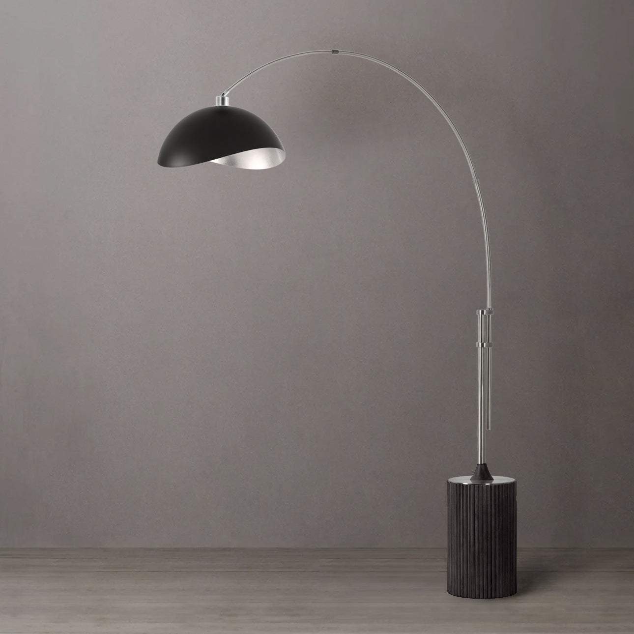 Nova of California 2114834MS Luna Bella 1-Light Arc Lamp in Satin Nickel / Black Oak