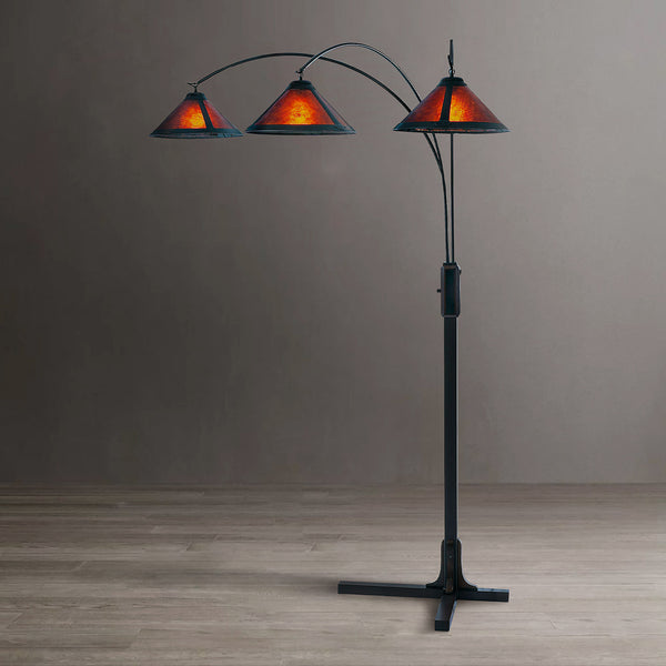 Lampadaire arqué à 3 lumières en mica naturel original