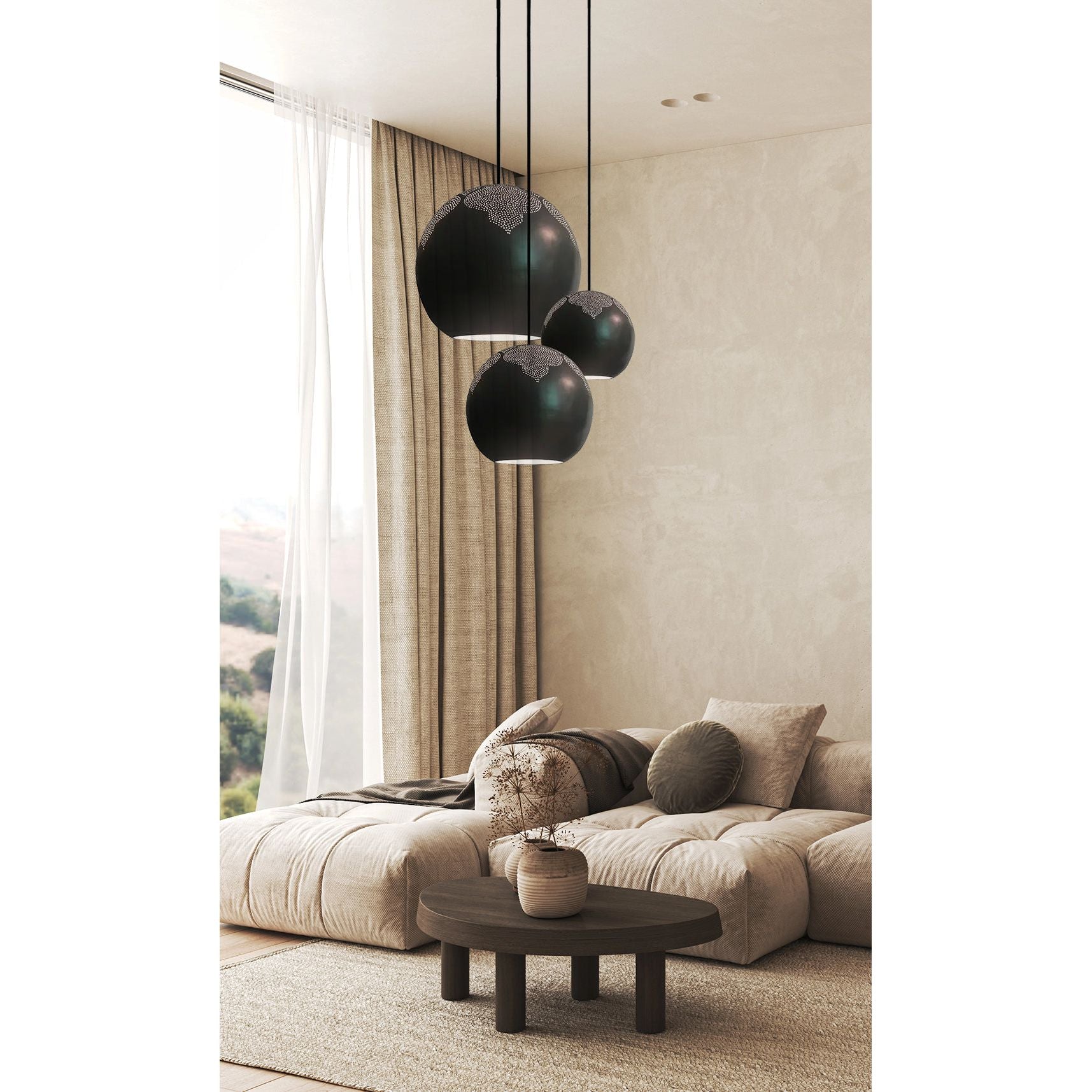 Dounia Home - DH-NAJ3LIG-SM-MGM - Najma 3-Light Globe Chandelier - Matte Gun Metal