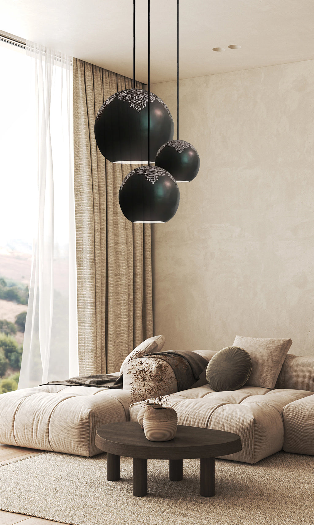 Dounia Home - DH-NAJ3LIG-SM-BRS - Najma 3-Light Globe Chandelier - Polished Brass