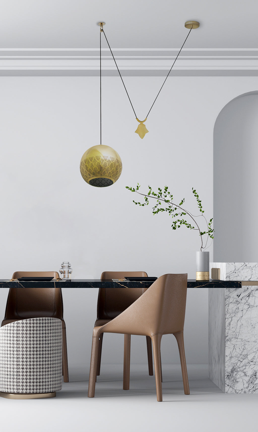 Dounia Home - DH-NURREVCOU-SM-BRS - Nur Reversed counterbalance weight Pendant - Polished Brass