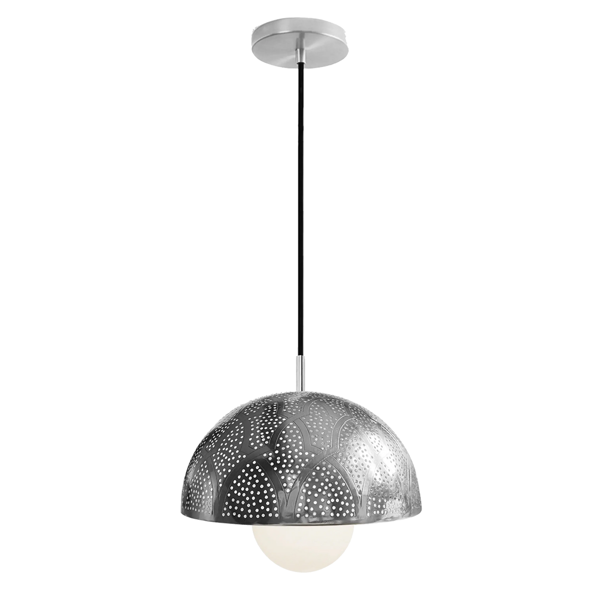 Dounia Home - DH-ZANMETDOM-SM-NIK - Zana Metal Dome-shaped Shade Suspension - Brushed Nickel Silver