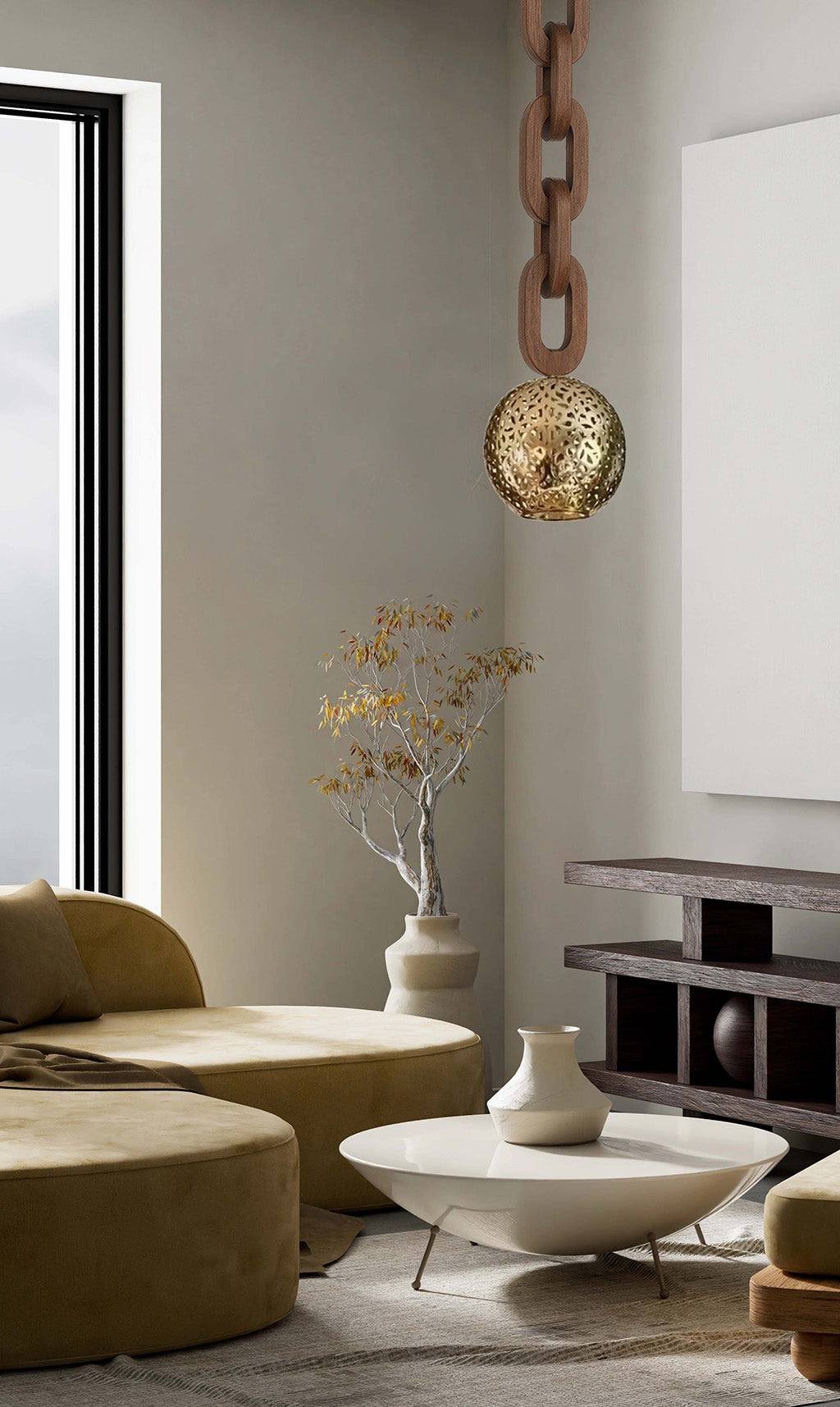 Dounia Home - DH-RIACHAPEN-SM-AB-6 - Riad Chain Pendant Light - Antique Brass