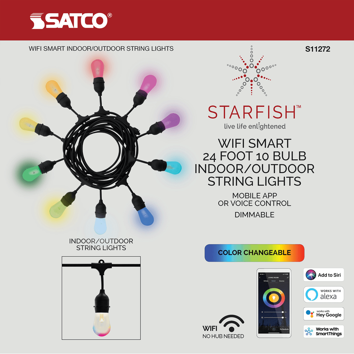 Satco Products - Starfish 24' RGB & Warm White 10-Light Outdoor String Light - S11272 | Montreal Lighting & Hardware