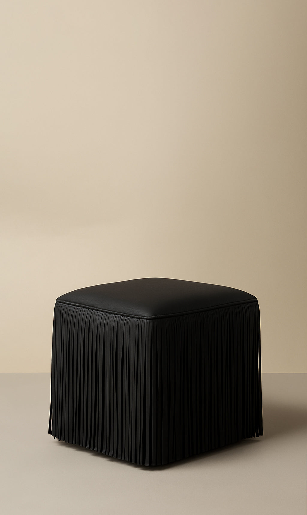 Dounia Home - DH-INAFRILEA-SM-BLK - Ina Fringe Leather Ottoman - Black - Black