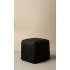 Dounia Home - DH-INAFRILEA-SM-BLK - Ina Fringe Leather Ottoman - Black - Black