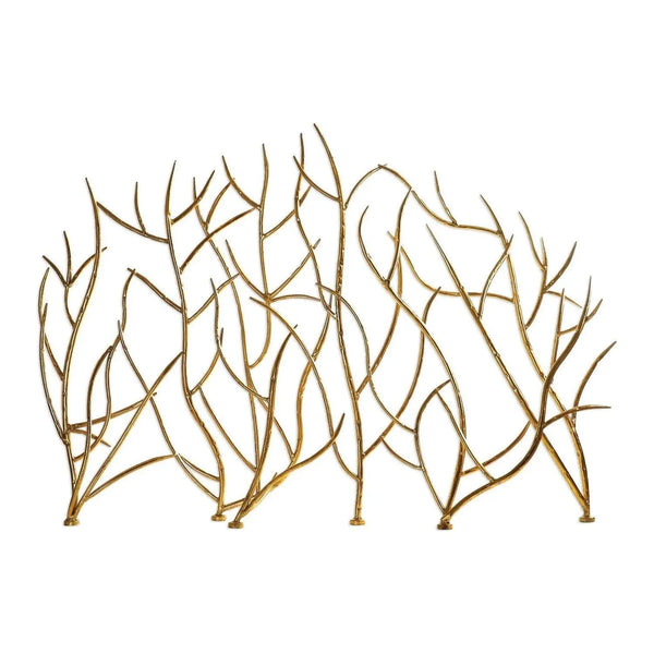 Écran de cheminée branches dorées