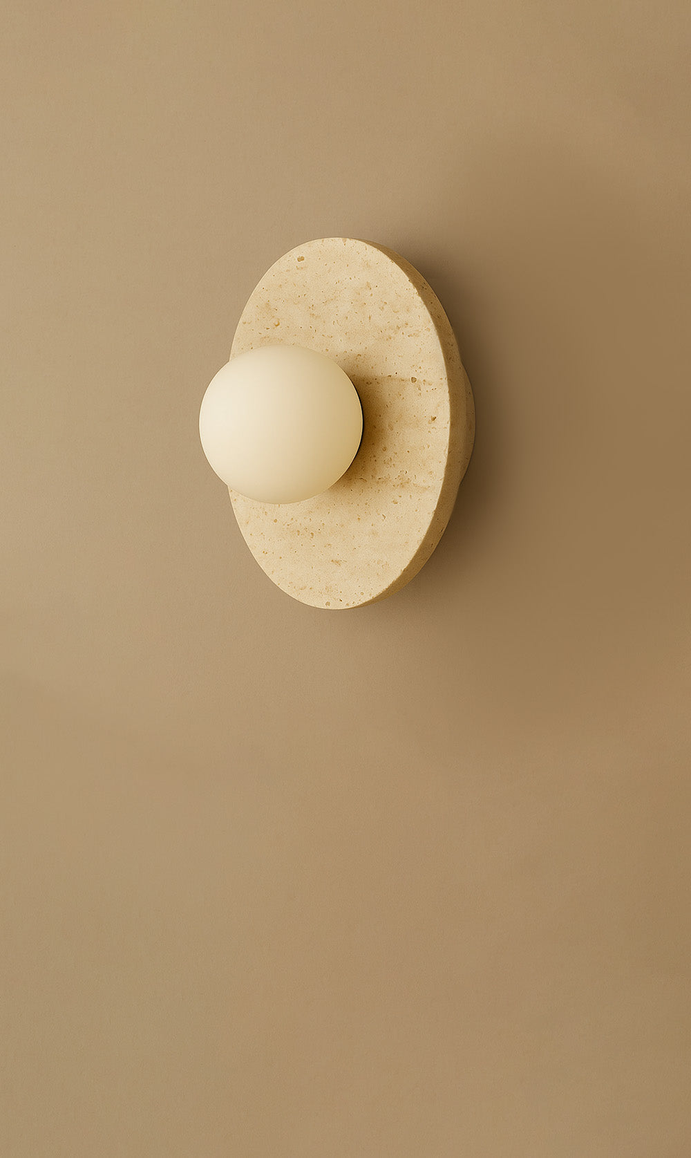 Dounia Home - DH-MARDISWAL-SM-TRA - Maria Disc Wall Sconce - Travertine - Travertine