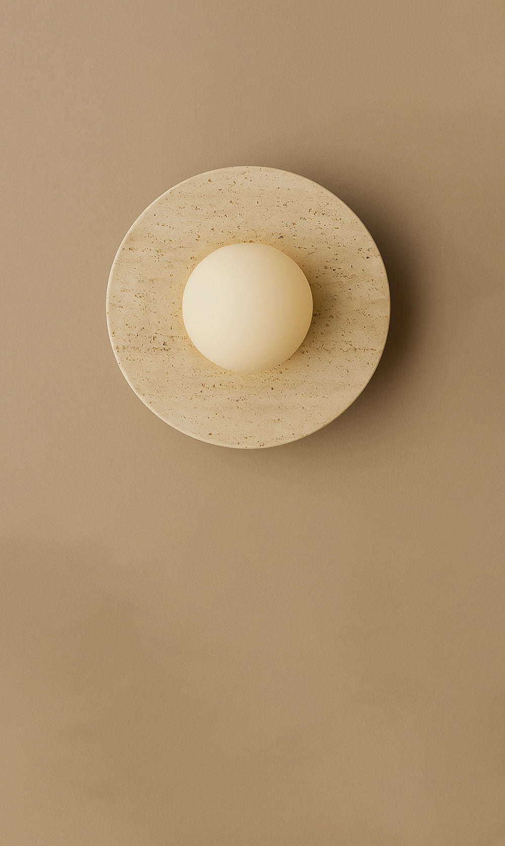Dounia Home - DH-MARDISWAL-SM-TRA - Maria Disc Wall Sconce - Travertine - Travertine