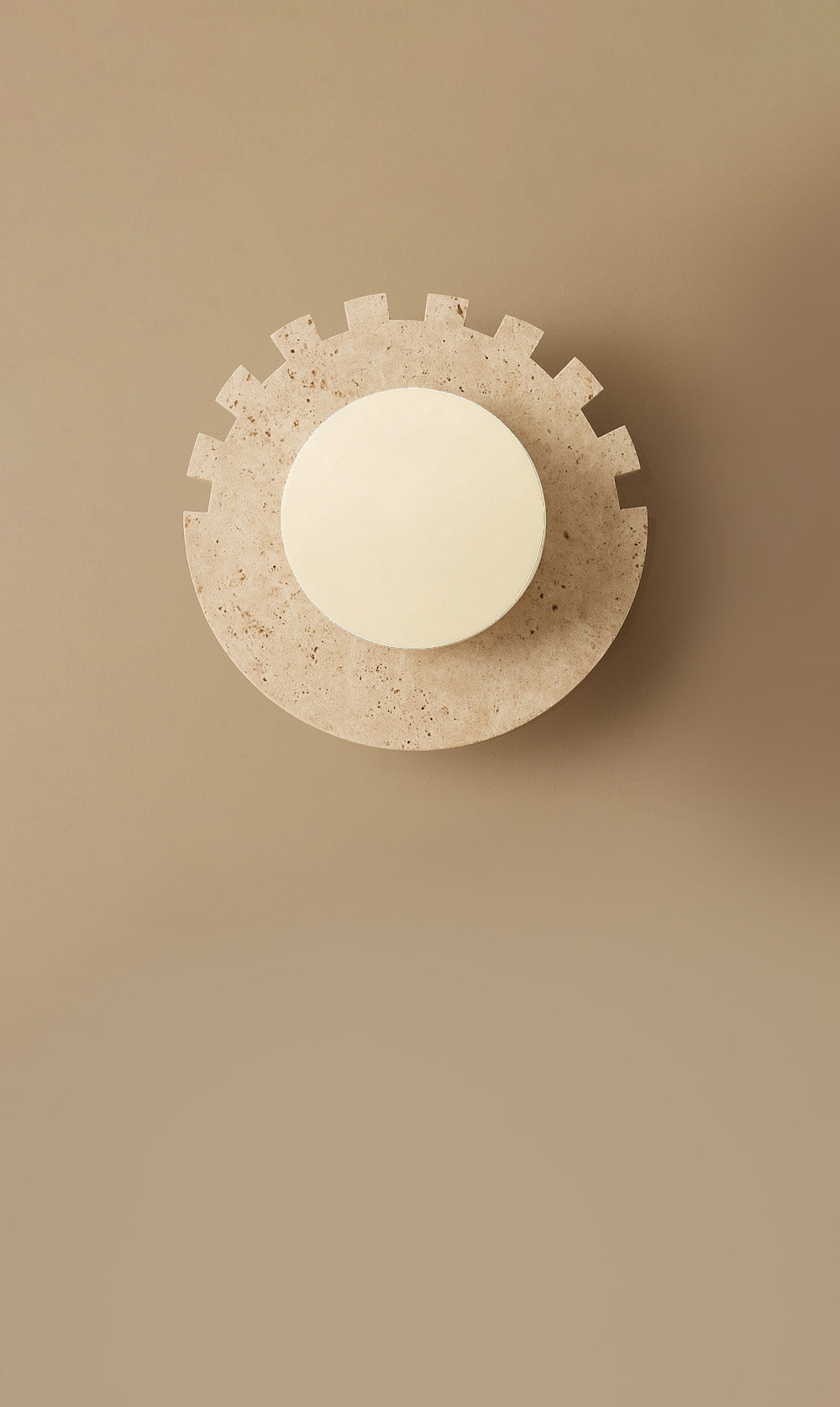 Dounia Home - DH-CHEDISWAL-SM-TRA - Checkered Disc Wall Sconce - Travertine - Travertine