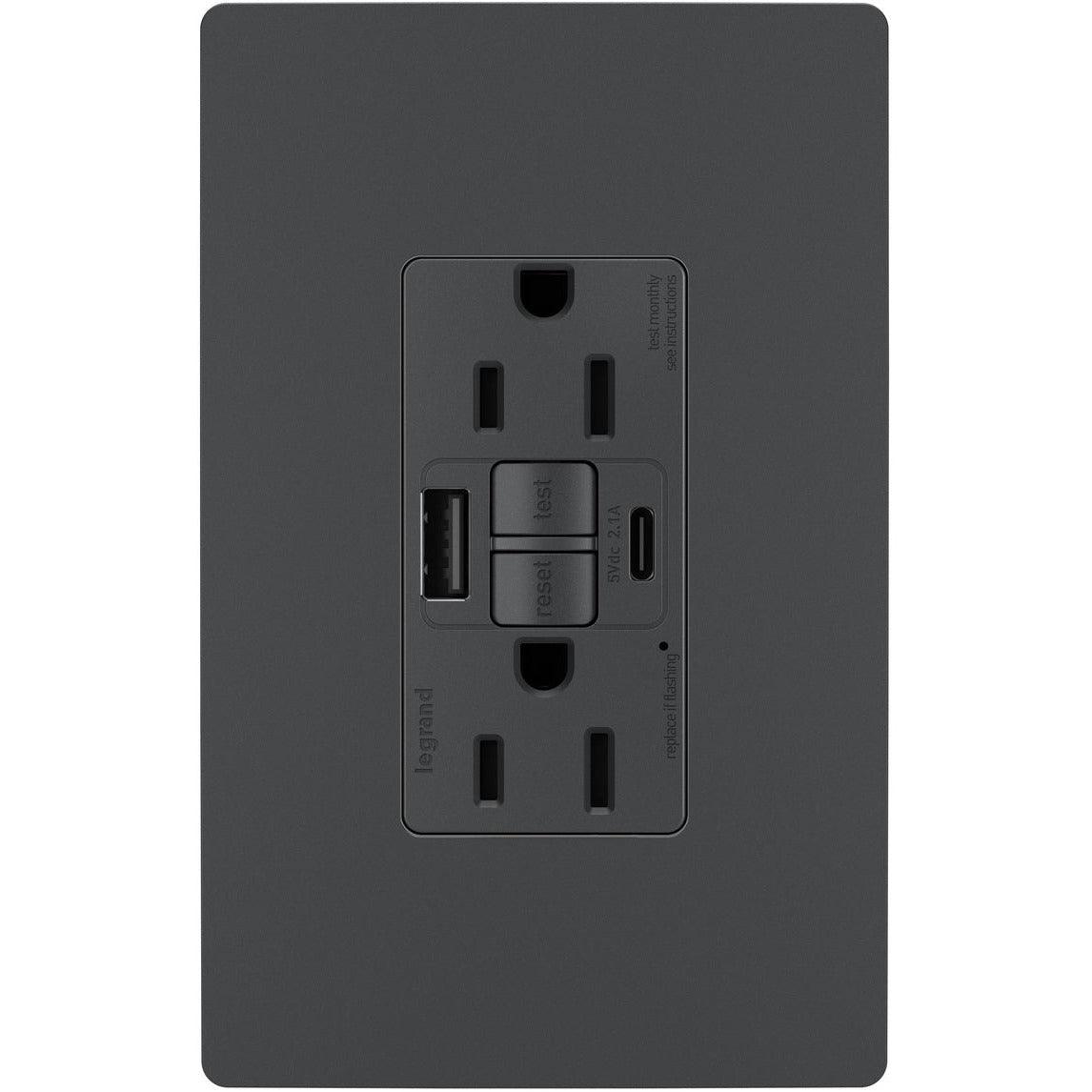 Legrand Radiant - radiant® 15A Tamper Resistant Self Test GFCI USB Type AC Outlet - 1597TRUSBACGC4 | Montreal Lighting & Hardware