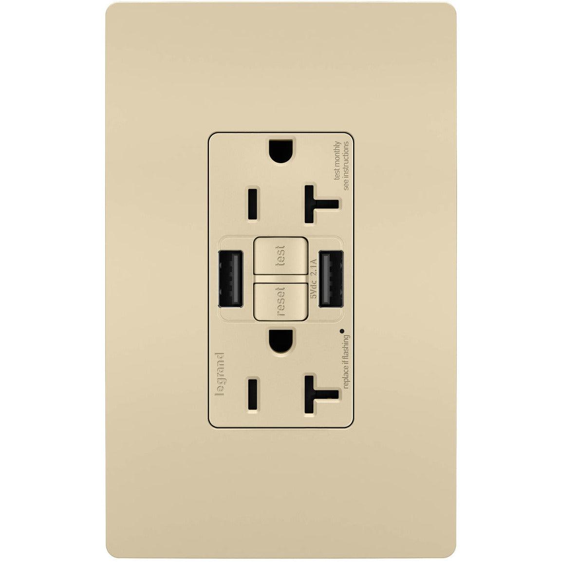 Legrand Radiant - radiant® 20A Tamper Resistant Self Test GFCI USB Type A/A Outlet - 2097TRUSBAAI | Montreal Lighting & Hardware
