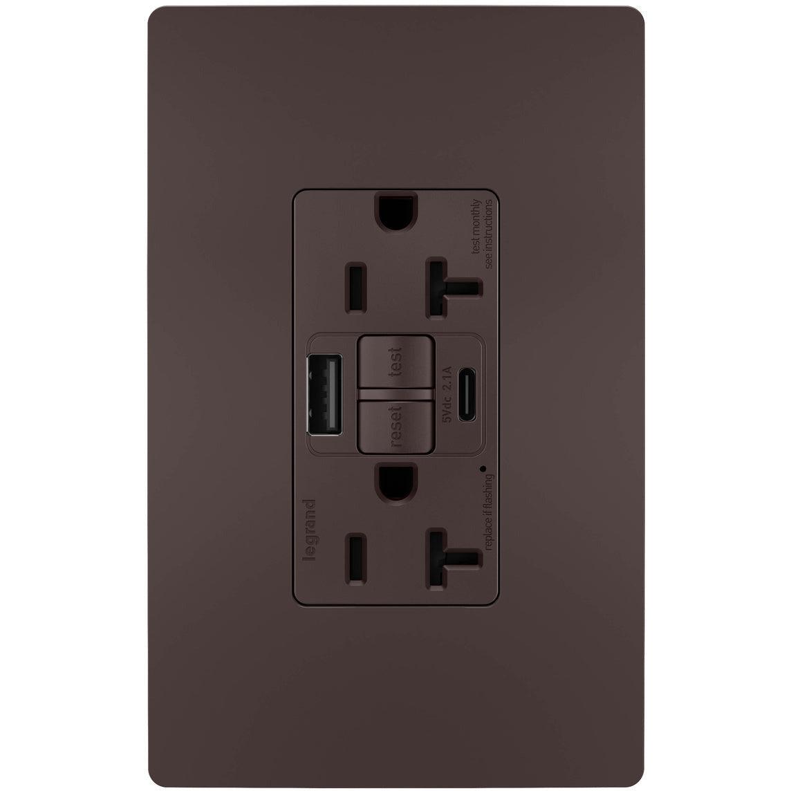 Legrand Radiant - radiant® 20A Tamper Resistant Self Test GFCI USB Type A/C Outlet - 2097TRUSBACDBC4 | Montreal Lighting & Hardware