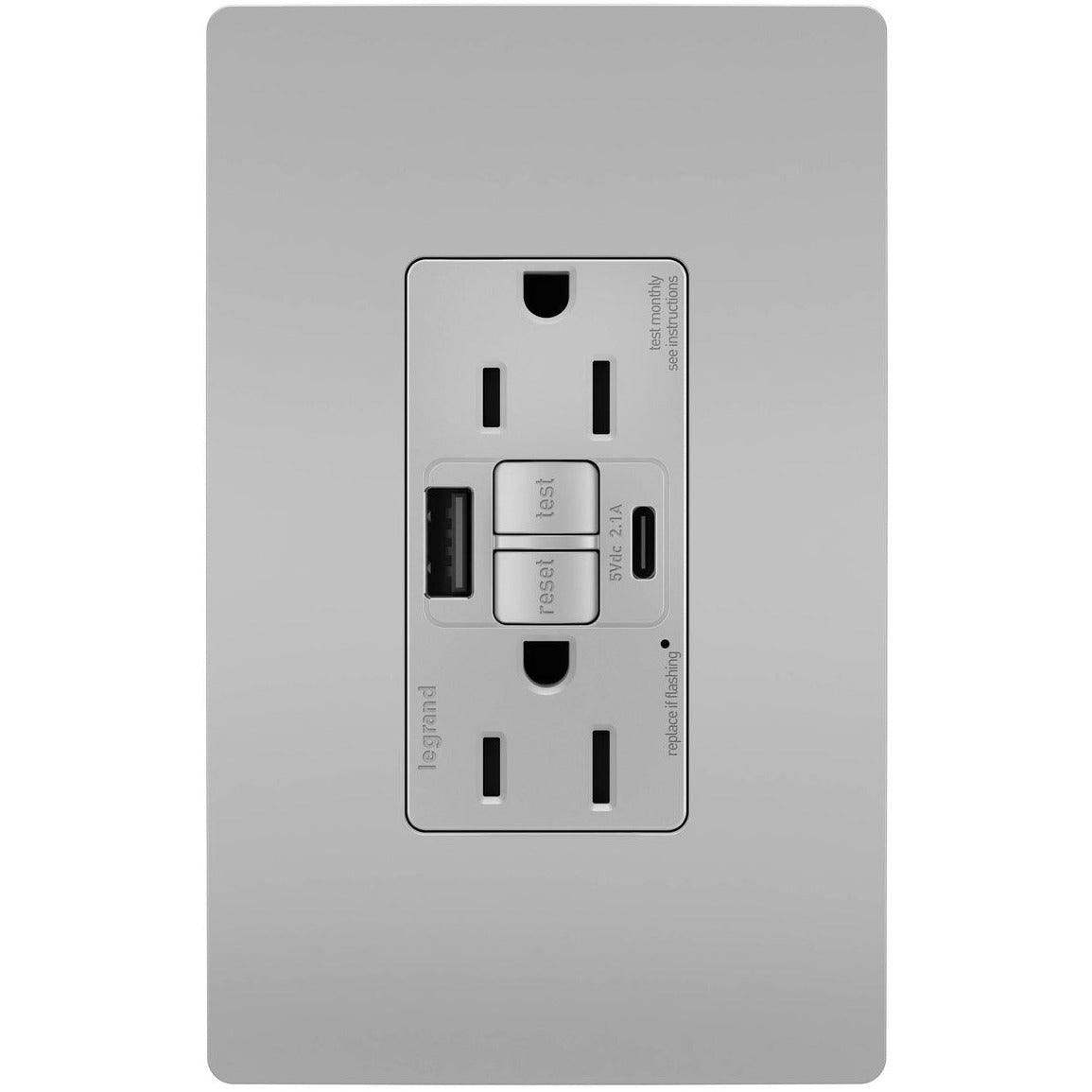 Legrand Radiant - radiant® 15A Tamper Resistant Self Test GFCI USB Type AC Outlet - 1597TRUSBACGRY | Montreal Lighting & Hardware