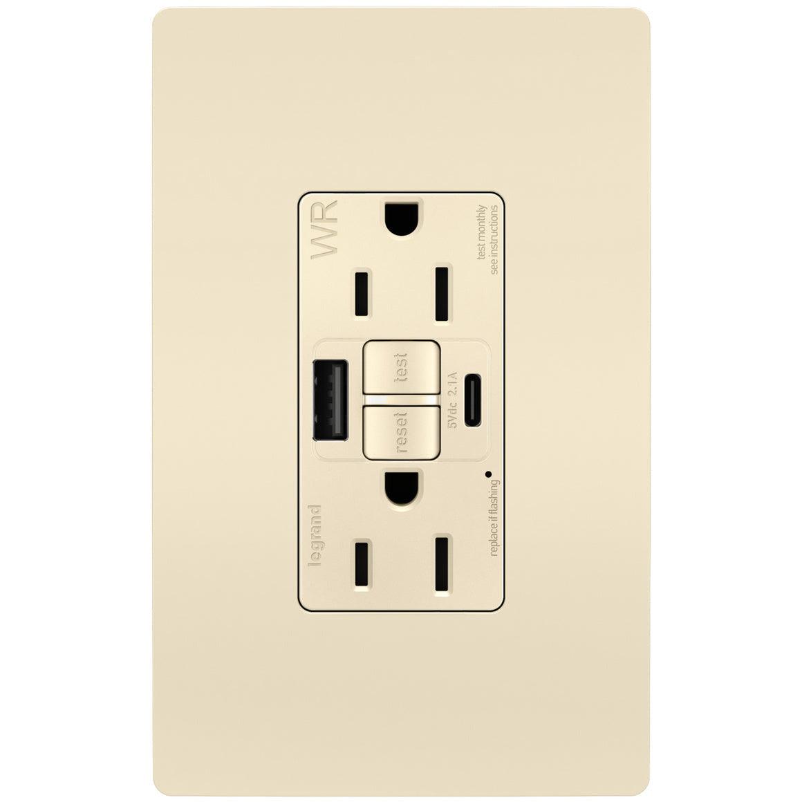 Legrand Radiant - radiant® 15A Tamper Resistant Outdoor Self Test GFCI USB Type A/C Outlet - 1597TRWRUSBACLA | Montreal Lighting & Hardware