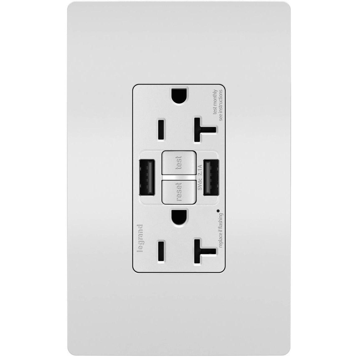 Legrand Radiant - radiant® 20A Tamper Resistant Self Test GFCI USB Type A/A Outlet - 2097TRUSBAAW | Montreal Lighting & Hardware