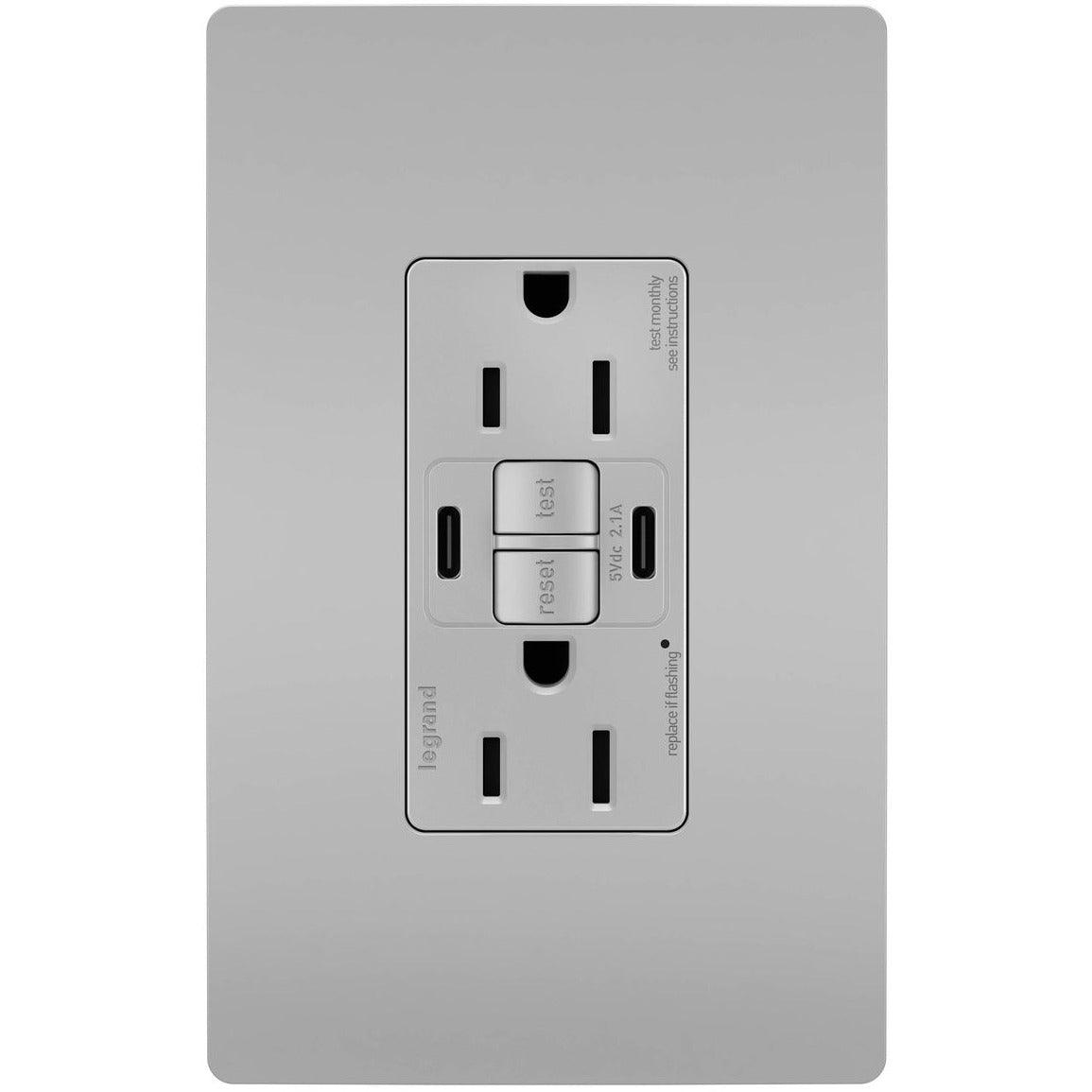 Legrand Radiant - radiant® 15A Tamper Resistant Self Test GFCI USB Type CC Outlet - 1597TRUSBCCGRY | Montreal Lighting & Hardware