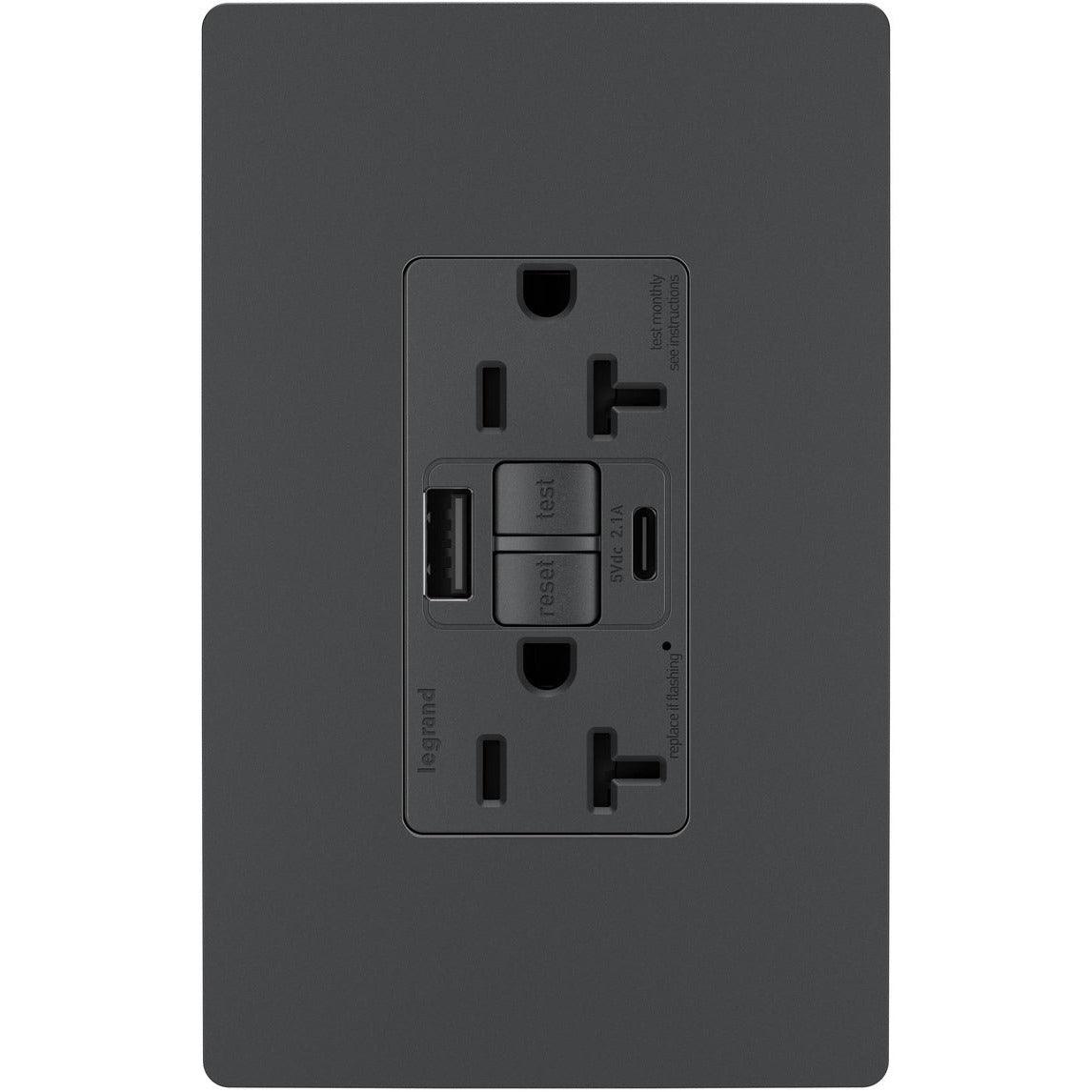 Legrand Radiant - radiant® 20A Tamper Resistant Self Test GFCI USB Type A/C Outlet - 2097TRUSBACGC4 | Montreal Lighting & Hardware