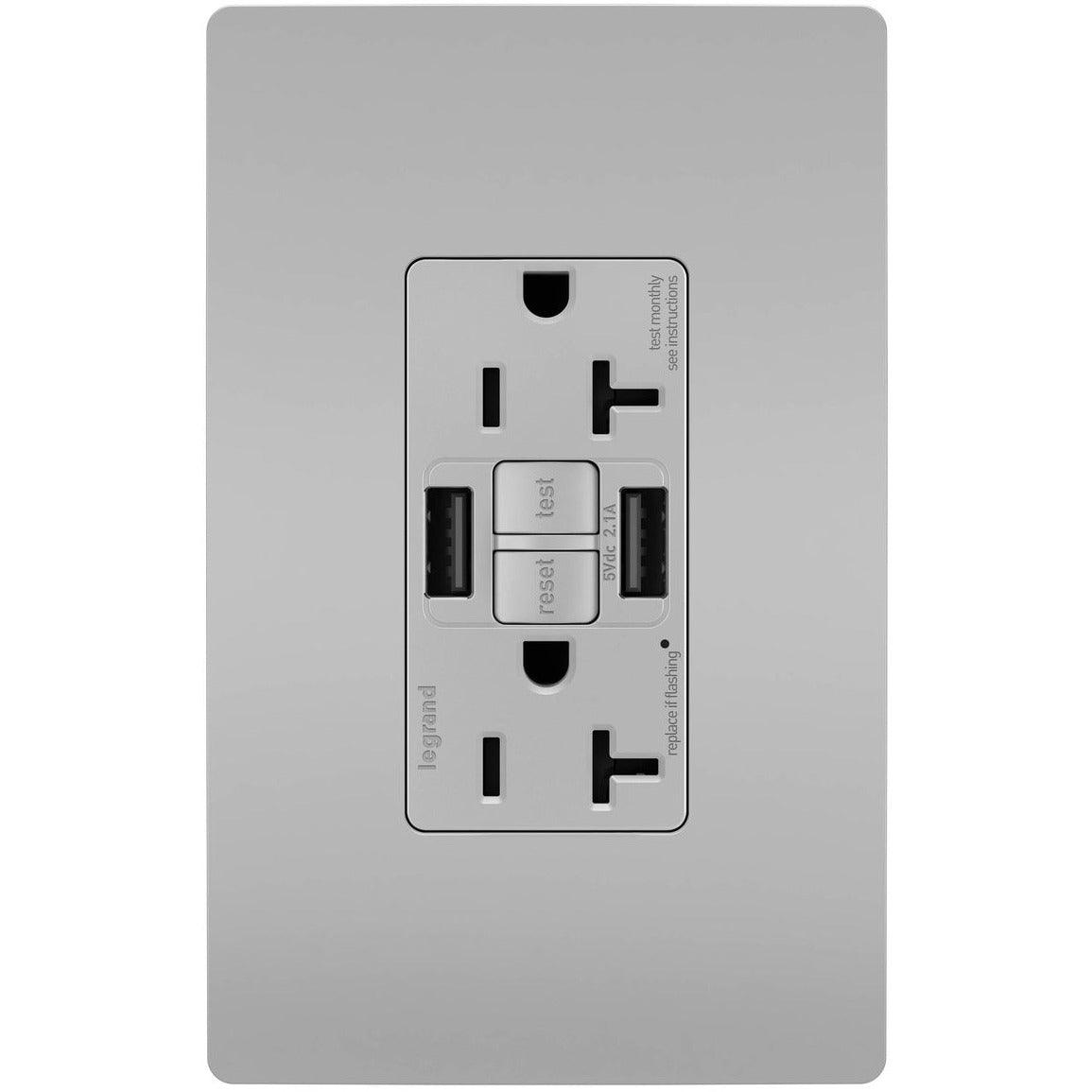 Legrand Radiant - radiant® 20A Tamper Resistant Self Test GFCI USB Type A/A Outlet - 2097TRUSBAAGRY | Montreal Lighting & Hardware