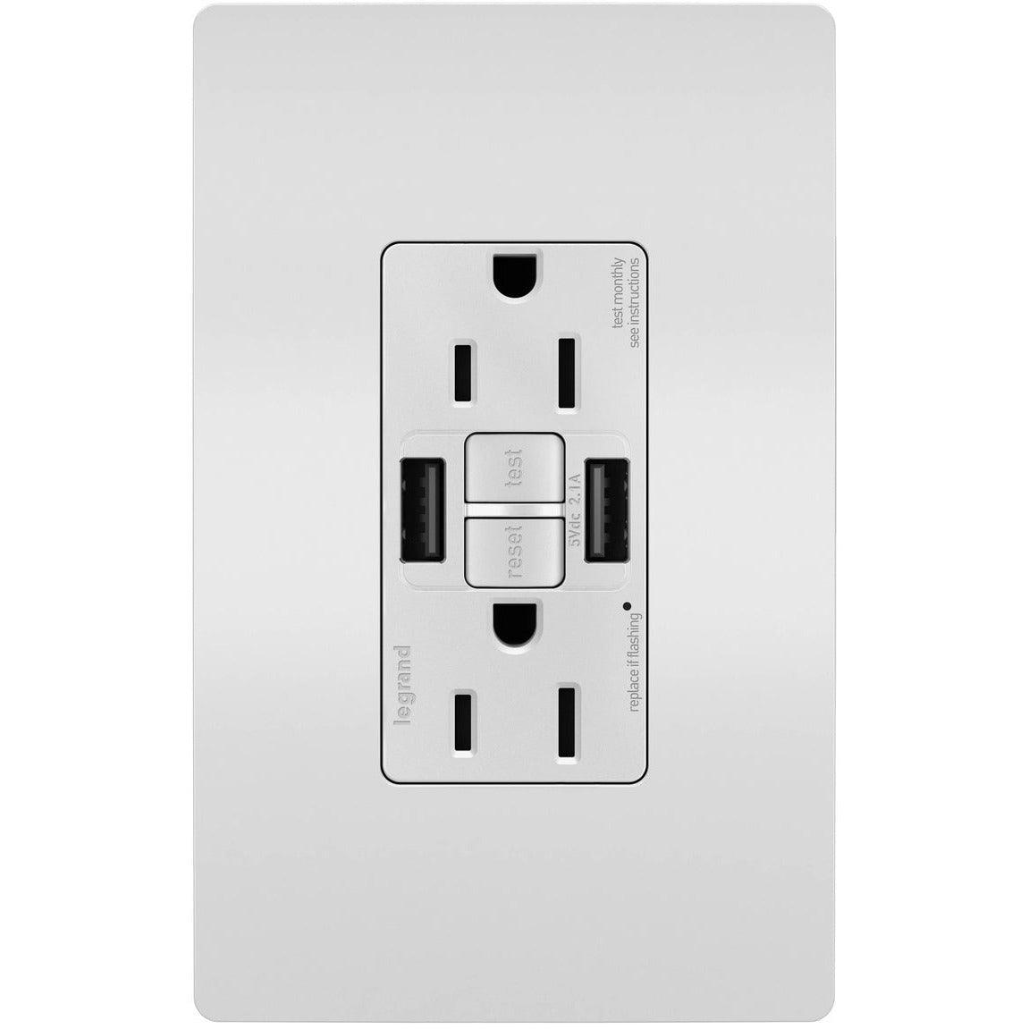 Legrand Radiant - radiant® 15A Tamper Resistant Self Test GFCI USB Type AA Outlet - 1597TRUSBAAW | Montreal Lighting & Hardware