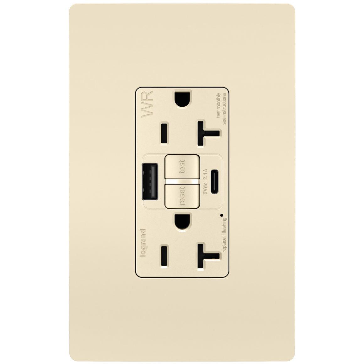 Legrand Radiant - radiant® 20A Tamper Resistant Outdoor Self Test GFCI USB Type A/C Outlet - 2097TRWRUSBACLA | Montreal Lighting & Hardware