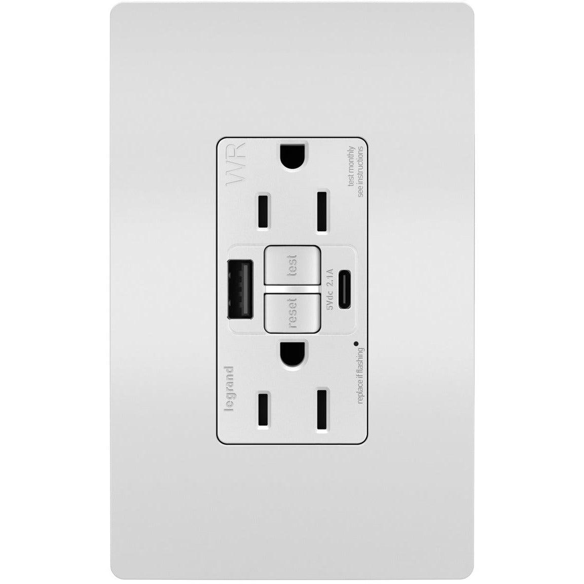 Legrand Radiant - radiant® 15A Tamper Resistant Outdoor Self Test GFCI USB Type A/C Outlet - 1597TRWRUSBACW | Montreal Lighting & Hardware