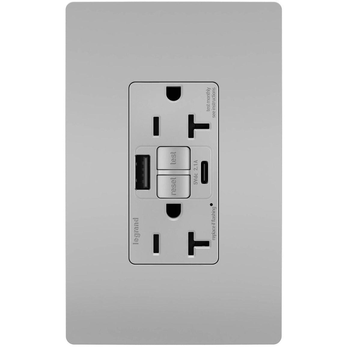 Legrand Radiant - radiant® 20A Tamper Resistant Self Test GFCI USB Type A/C Outlet - 2097TRUSBACGRY | Montreal Lighting & Hardware
