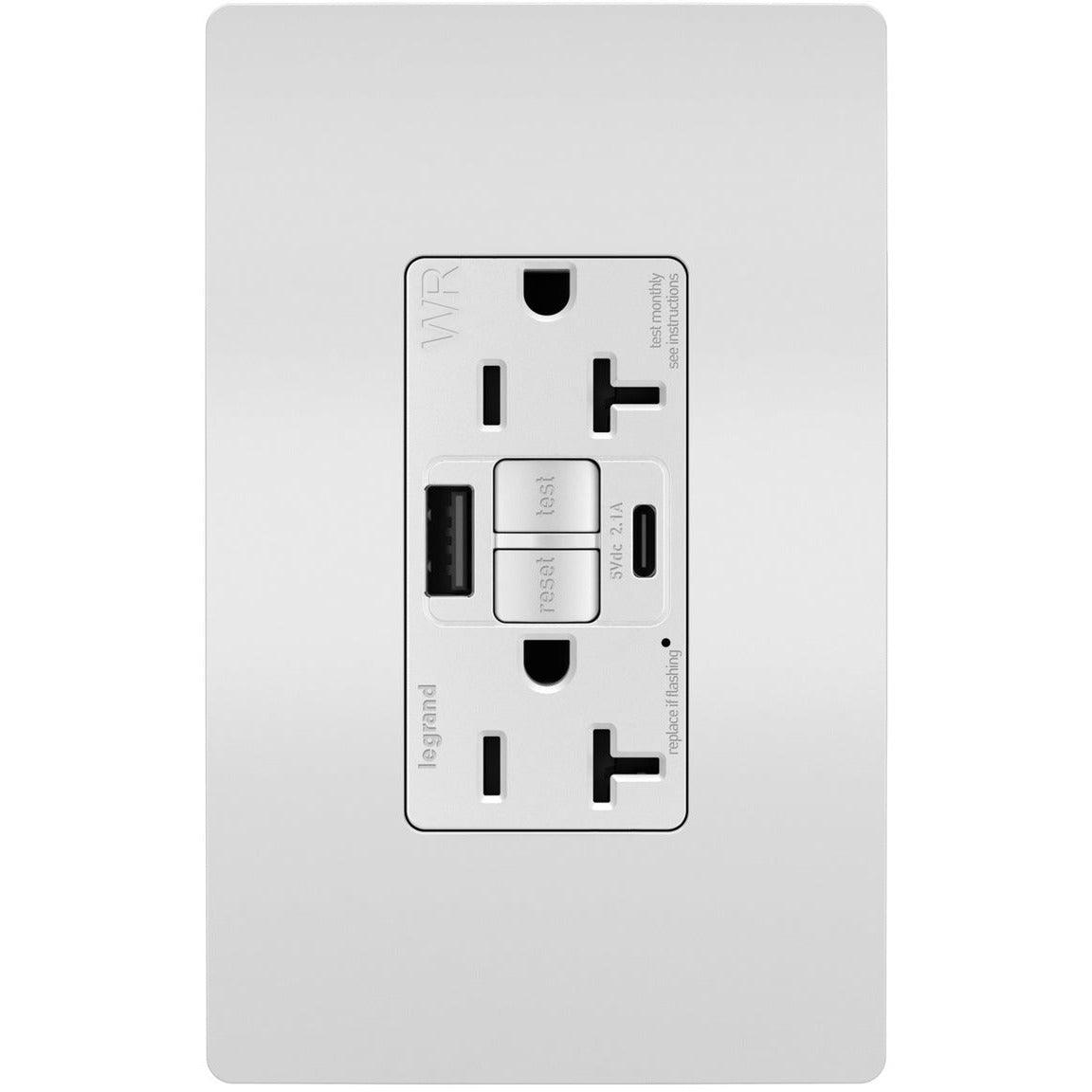 Legrand Radiant - radiant® 20A Tamper Resistant Outdoor Self Test GFCI USB Type A/C Outlet - 2097TRWRUSBACW | Montreal Lighting & Hardware