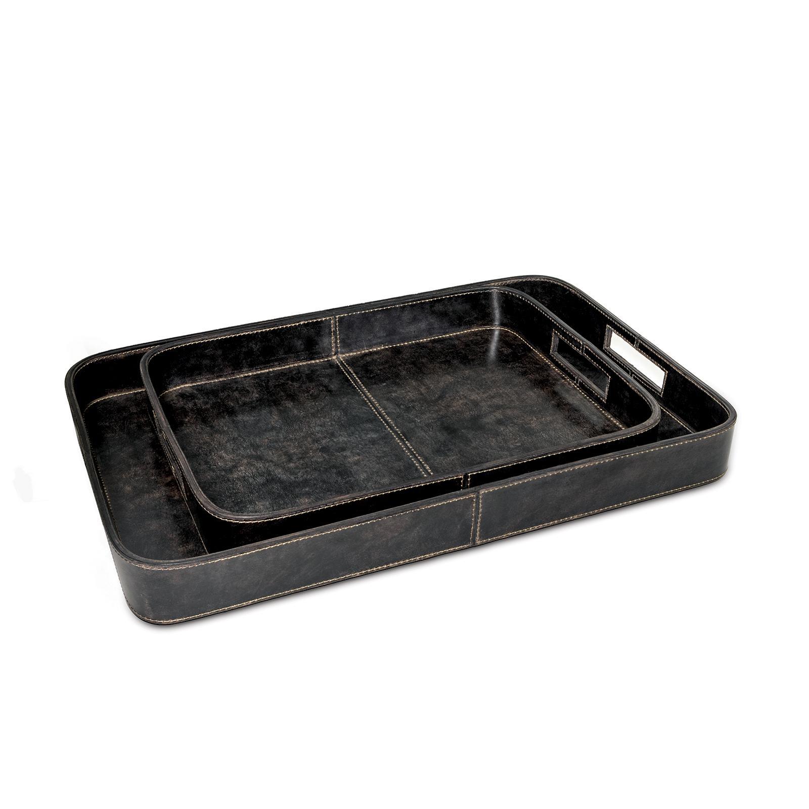 Regina Andrew - Derby Rectangle Leather Tray Set - 20-1504BLK | Montreal Lighting & Hardware