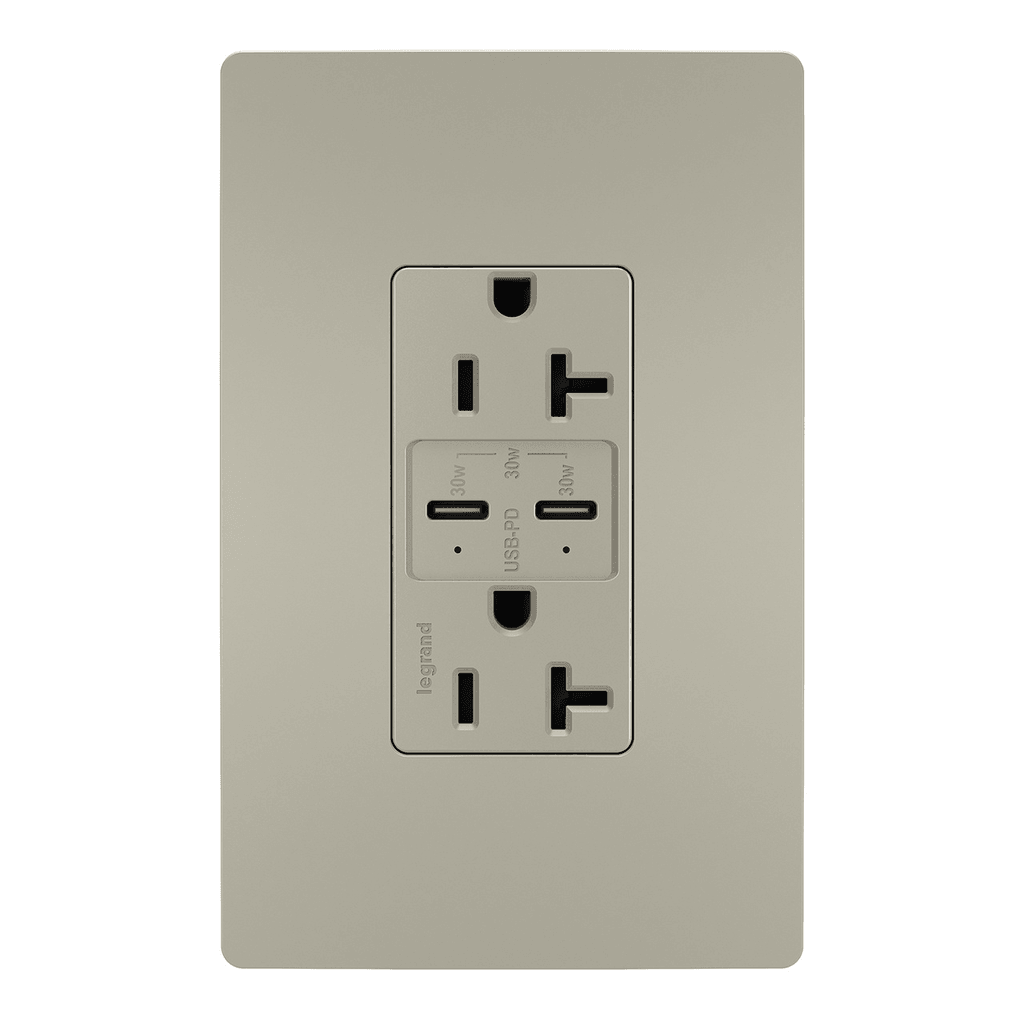 Legrand Radiant - radiant® 20A Tamper Resistant Ultra Fast PLUS Power Delivery USB Type C/C Outlet - TR20USBPDNI | Montreal Lighting & Hardware
