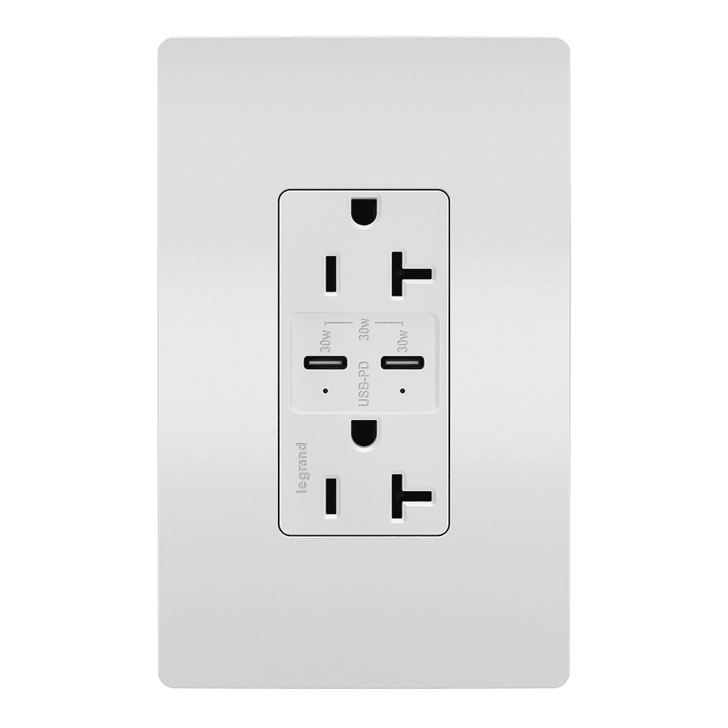 Legrand Radiant - radiant® 20A Tamper Resistant Ultra Fast PLUS Power Delivery USB Type C/C Outlet - TR20USBPDW | Montreal Lighting & Hardware