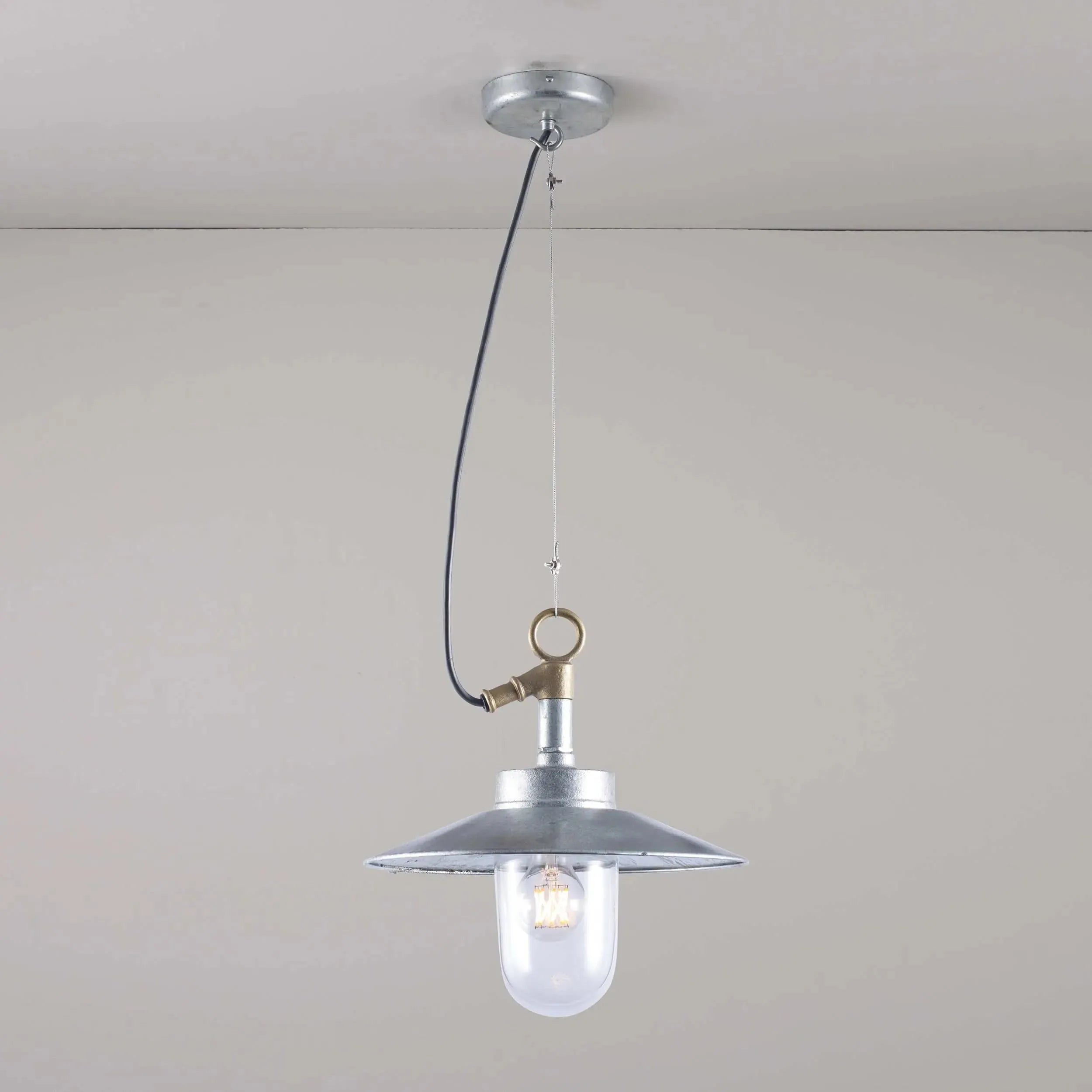Davey Lighting - Well Glass Pendant With Visor 7680 IP44 - US-DP7680/PE/GA/CL/IP44 | Montreal Lighting & Hardware
