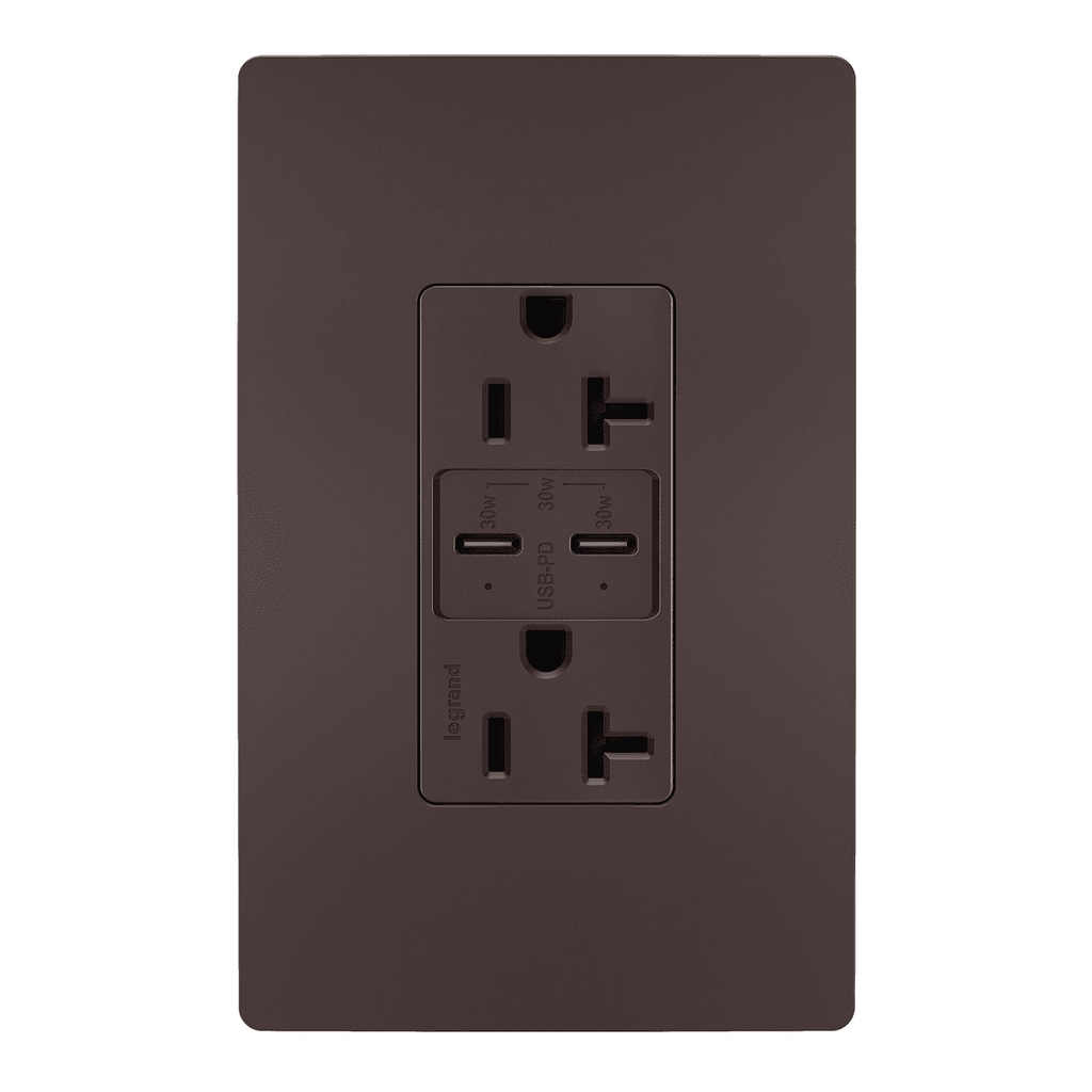 Legrand Radiant - radiant® 20A Tamper Resistant Ultra Fast PLUS Power Delivery USB Type C/C Outlet - TR20USBPDDB | Montreal Lighting & Hardware