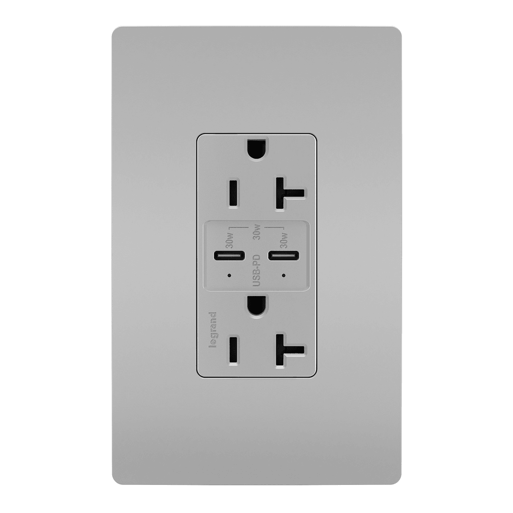 Legrand Radiant - radiant® 20A Tamper Resistant Ultra Fast PLUS Power Delivery USB Type C/C Outlet - TR20USBPDGRY | Montreal Lighting & Hardware