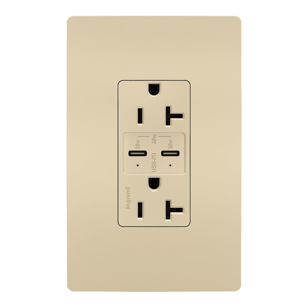 Legrand Radiant - radiant® 20A Tamper Resistant Ultra Fast PLUS Power Delivery USB Type C/C Outlet - TR20USBPDI | Montreal Lighting & Hardware