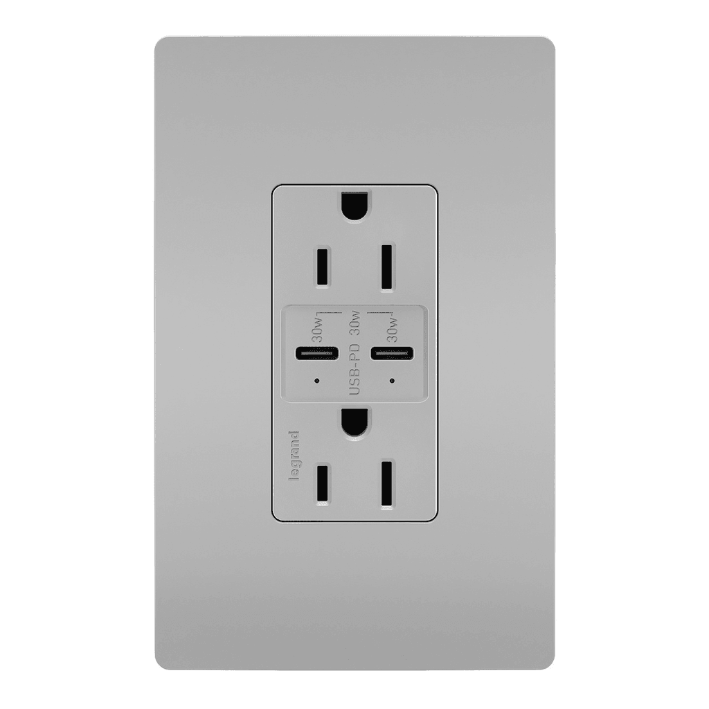 Legrand Radiant - radiant® 15A Tamper Resistant Ultra Fast PLUS Power Delivery USB Type C/C Outlet - R26USBPDGRY | Montreal Lighting & Hardware