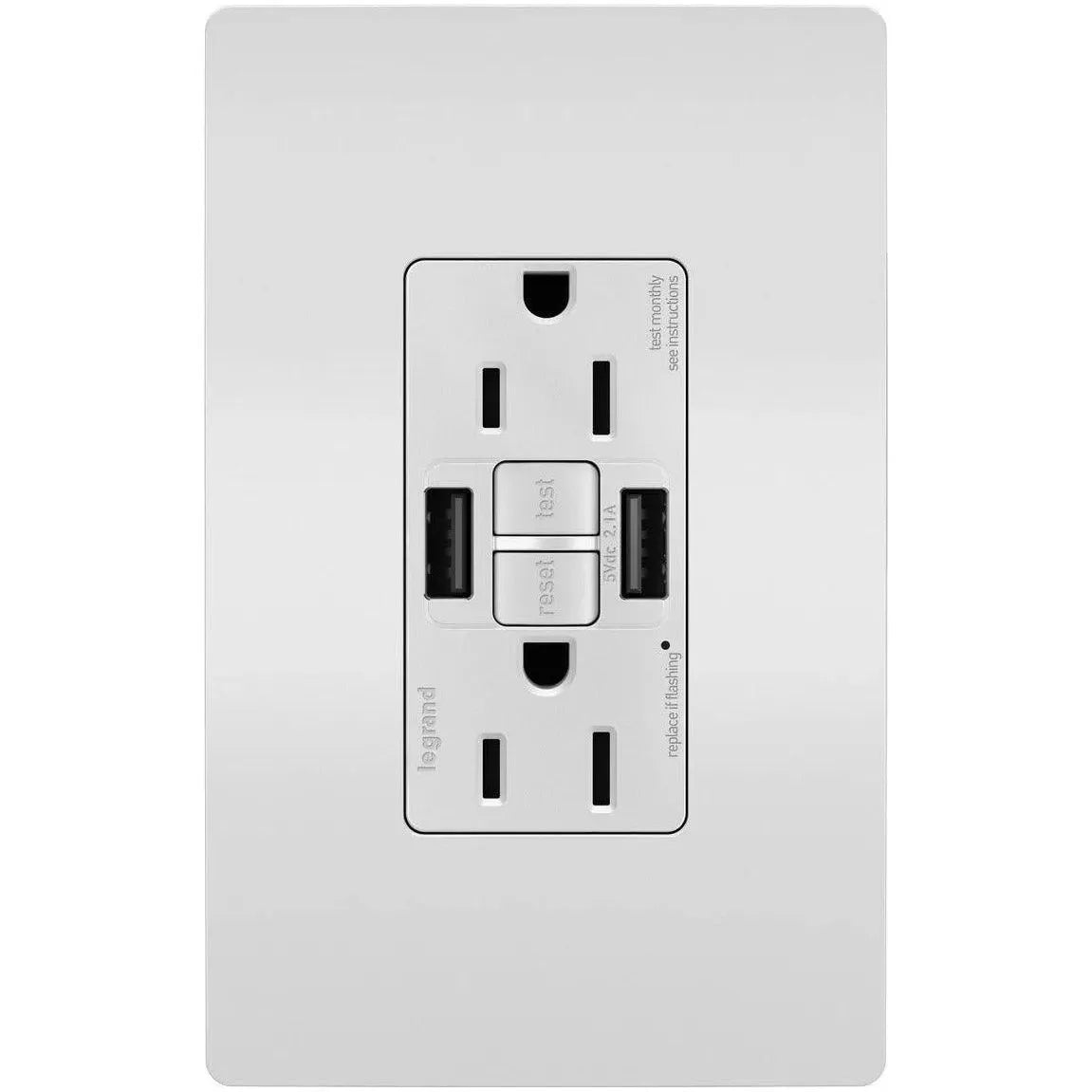 Legrand Radiant - radiant® 15A Tamper Resistant Self Test GFCI USB Type AA Outlet - 1597TRUSBAAW | Montreal Lighting & Hardware