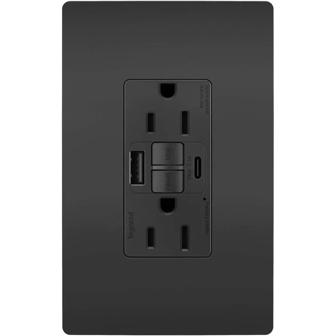Legrand Radiant - radiant® 15A Tamper Resistant Self Test GFCI USB Type AC Outlet - 1597TRUSBACBK | Montreal Lighting & Hardware