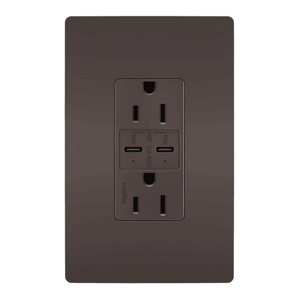 Legrand Radiant - radiant® 15A Tamper Resistant Ultra Fast PLUS Power Delivery USB Type C/C Outlet - R26USBPDBK | Montreal Lighting & Hardware